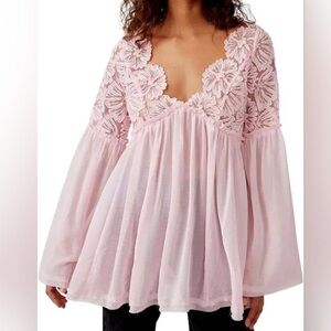 Free People Magdalene Crochet Tunic Sheer Long Sleeve Size XS